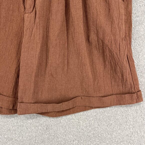 SHEIN Shorts Womens Large Brown Pleated High Waist Cuffed Hem Pockets Belt Loops - Picture 5 of 16